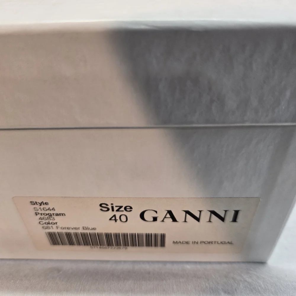 Ganni Women's Size 40 Sun Embroidered Canvas Espadrille Wedges Forever Blue New